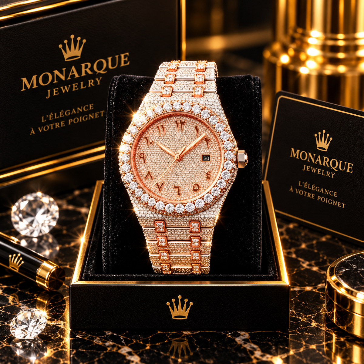 Montre Royale VVS Moissanite – Or Rose 👑💎
